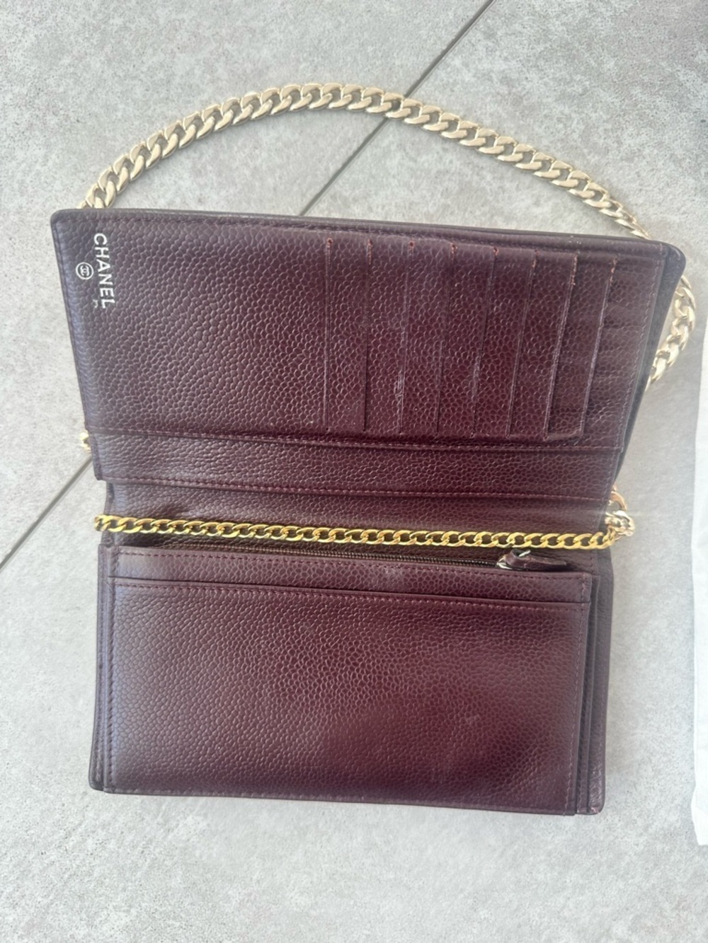 CHANEL Burgundy Caviar Leather Wallet with Gold Chain - Picture 3 of 5